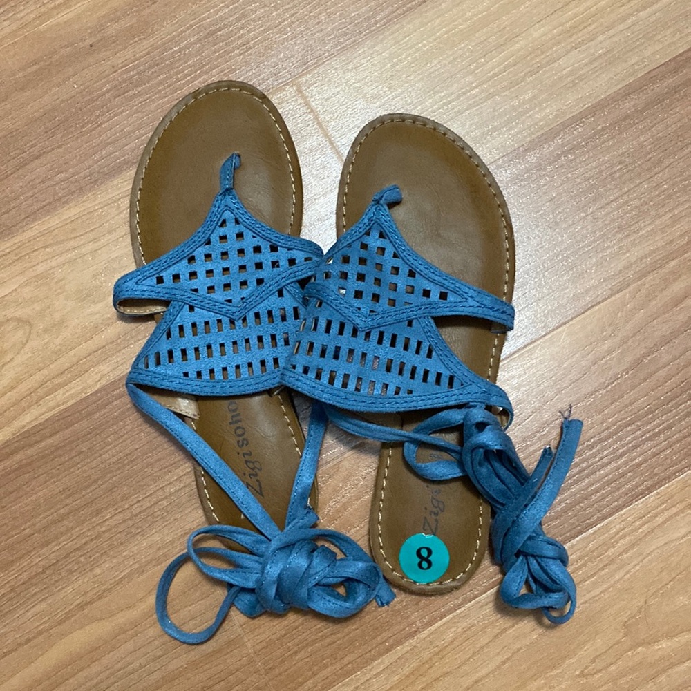 Zigi Soho Blue Suede Sandals with Ankle Tie Laces